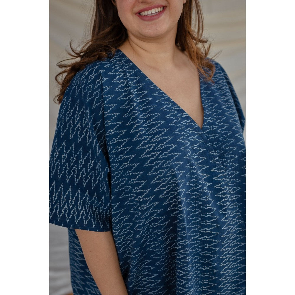 The Indian Ethnic Co. Blue Ajrakh Cotton Short Top