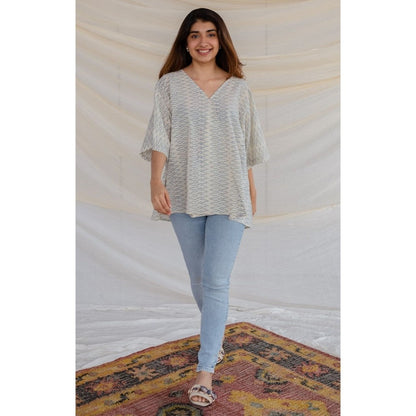 The Indian Ethnic Co. White Ajrakh Cotton Short Top