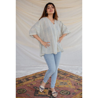 The Indian Ethnic Co. White Ajrakh Cotton Short Top