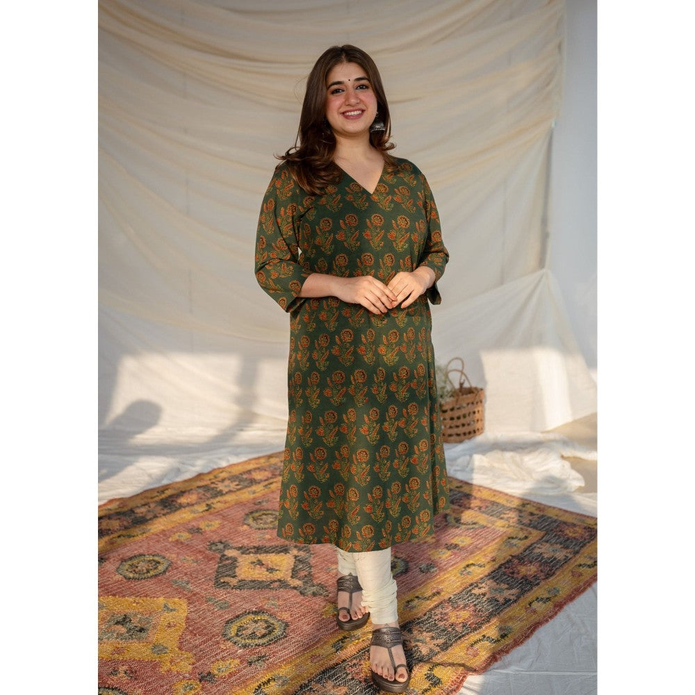 The Indian Ethnic Co. Green Ajrakh Cotton Kurta