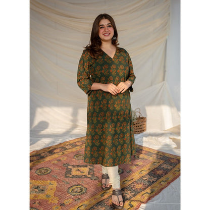 The Indian Ethnic Co. Green Ajrakh Cotton Kurta