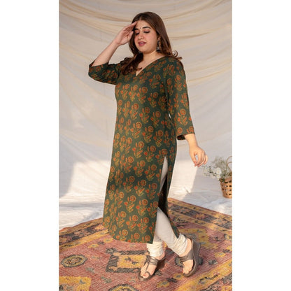 The Indian Ethnic Co. Green Ajrakh Cotton Kurta