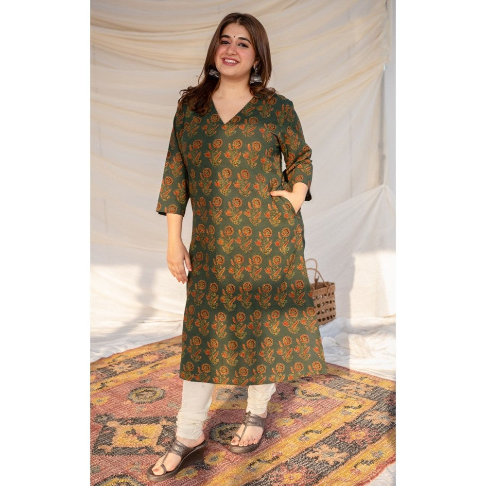 The Indian Ethnic Co. Green Ajrakh Cotton Kurta