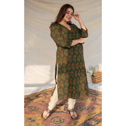 The Indian Ethnic Co. Green Ajrakh Cotton Kurta
