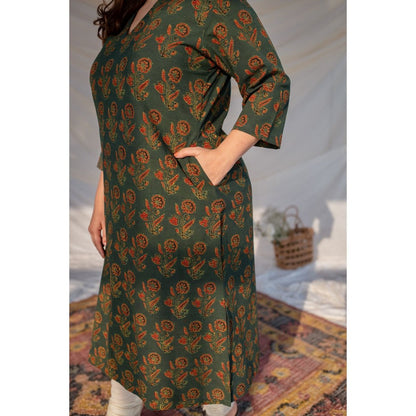 The Indian Ethnic Co. Green Ajrakh Cotton Kurta