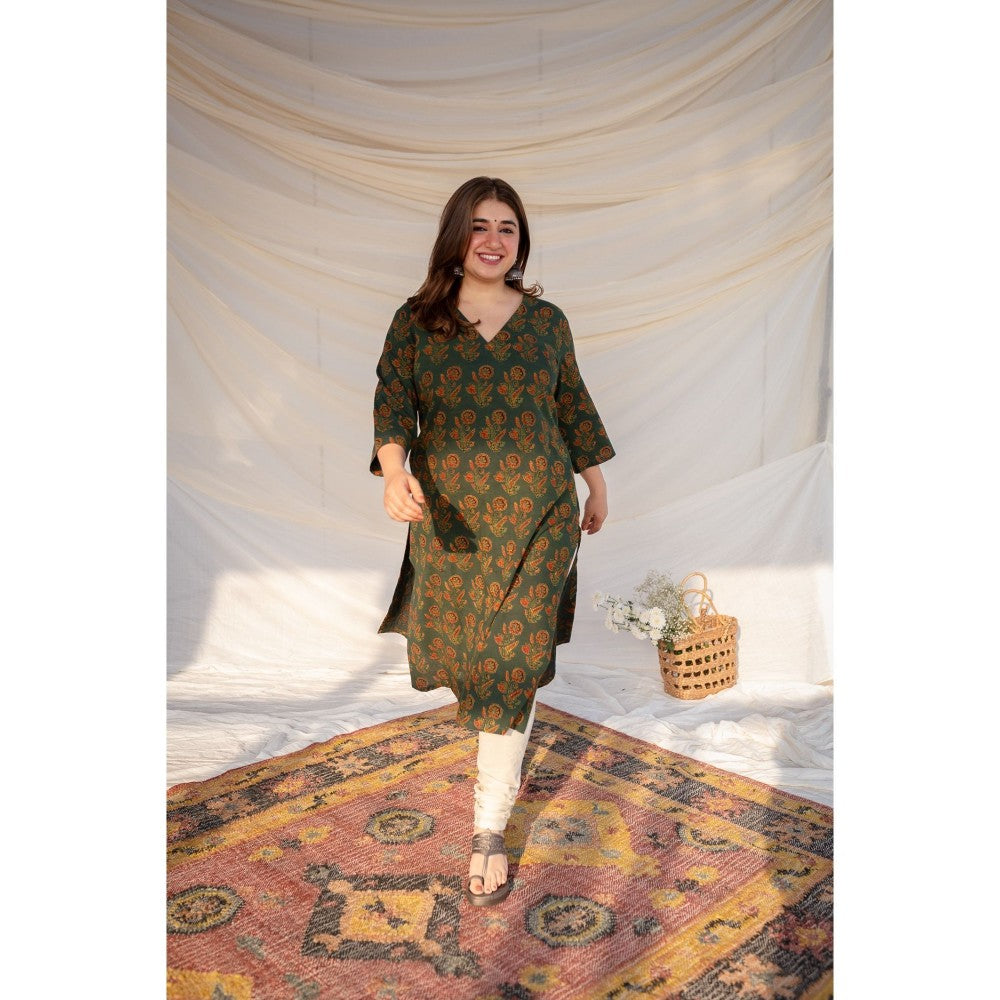 The Indian Ethnic Co. Green Ajrakh Cotton Kurta