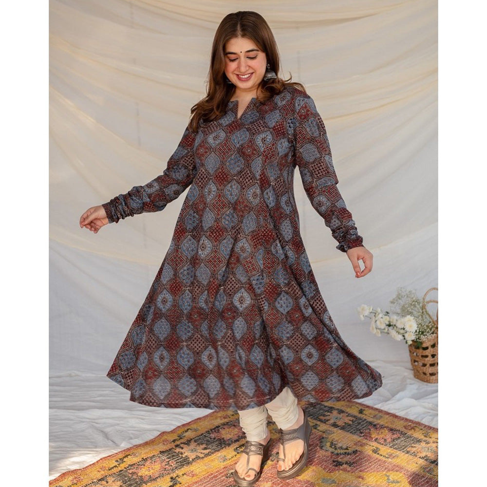 The Indian Ethnic Co. Blue Ajrakh Kali Cotton Kurta