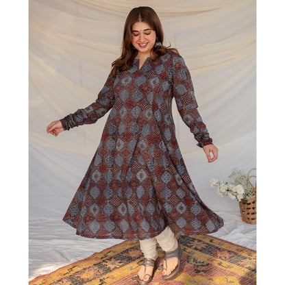The Indian Ethnic Co. Blue Ajrakh Kali Cotton Kurta