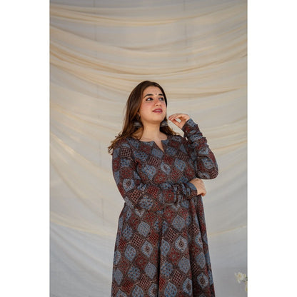 The Indian Ethnic Co. Blue Ajrakh Kali Cotton Kurta