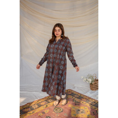 The Indian Ethnic Co. Blue Ajrakh Kali Cotton Kurta