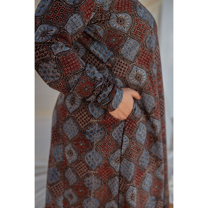 The Indian Ethnic Co. Blue Ajrakh Kali Cotton Kurta