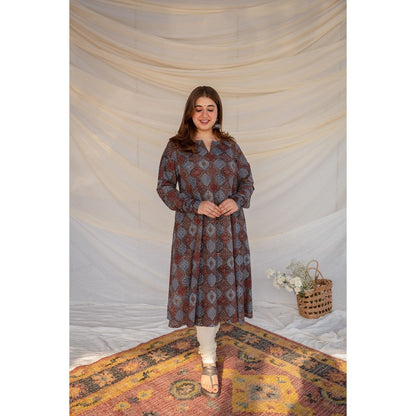 The Indian Ethnic Co. Blue Ajrakh Kali Cotton Kurta