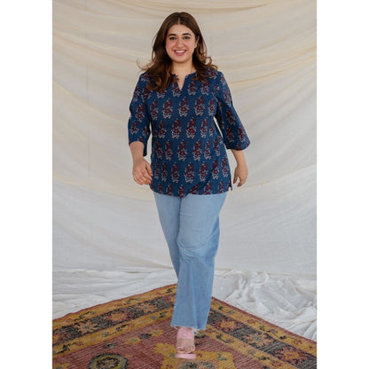 The Indian Ethnic Co. Blue Ajrakh Cotton Tunic