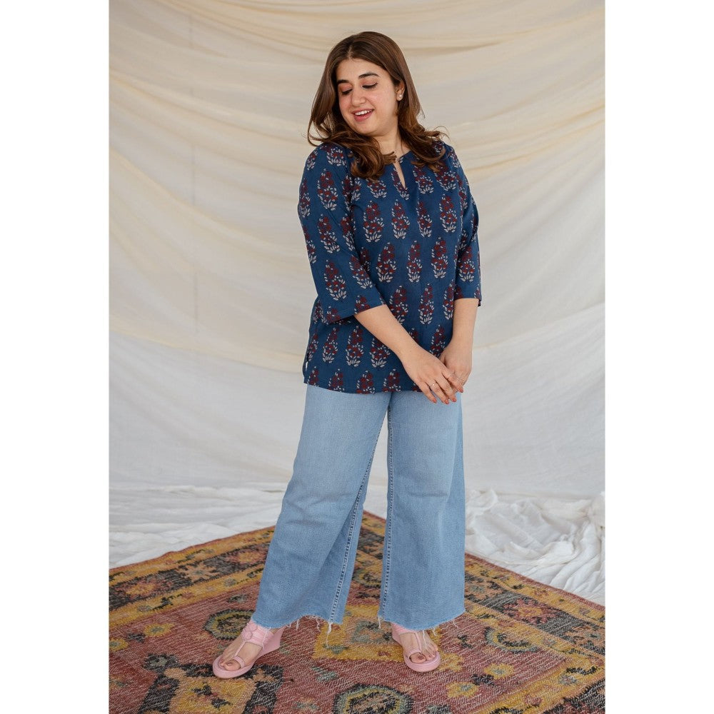 The Indian Ethnic Co. Blue Ajrakh Cotton Tunic
