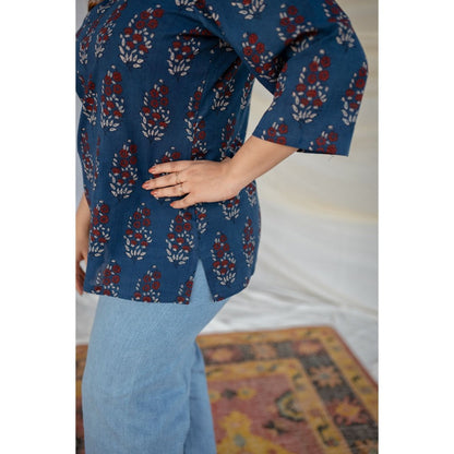 The Indian Ethnic Co. Blue Ajrakh Cotton Tunic