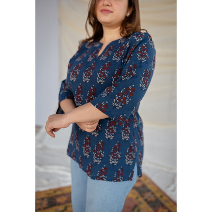 The Indian Ethnic Co. Blue Ajrakh Cotton Tunic
