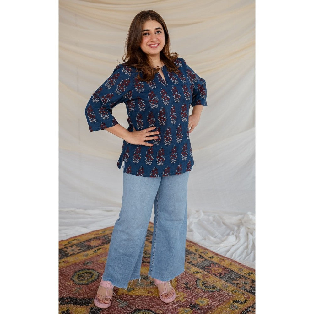 The Indian Ethnic Co. Blue Ajrakh Cotton Tunic