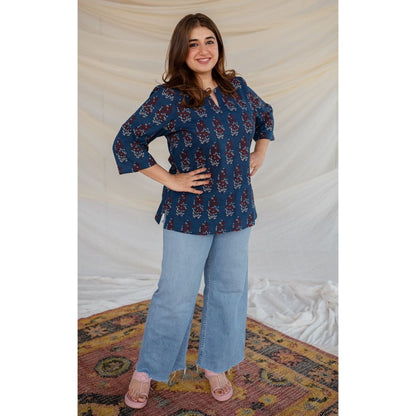 The Indian Ethnic Co. Blue Ajrakh Cotton Tunic