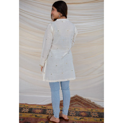 The Indian Ethnic Co. White Jamdani Cotton Kurta