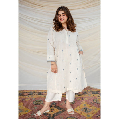 The Indian Ethnic Co. White Jamdani Cotton Kurta