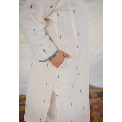 The Indian Ethnic Co. White Jamdani Cotton Kurta