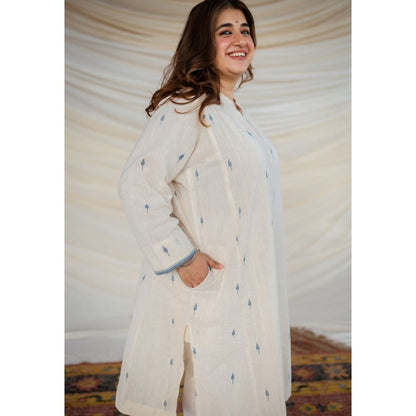 The Indian Ethnic Co. White Jamdani Cotton Kurta