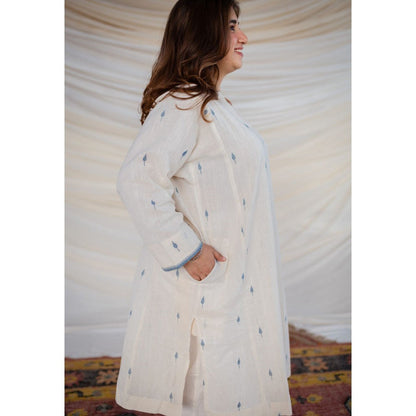 The Indian Ethnic Co. White Jamdani Cotton Kurta