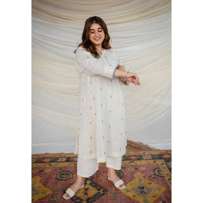 The Indian Ethnic Co. White Jamdani Cotton Kurta
