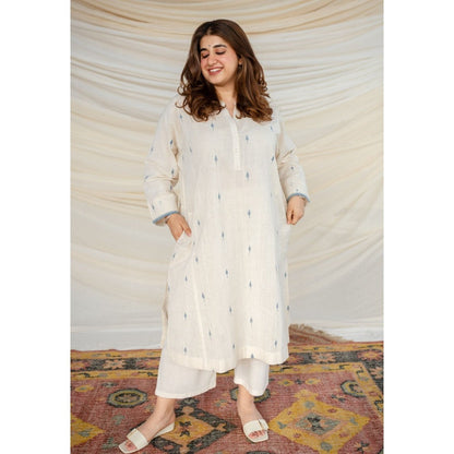 The Indian Ethnic Co. White Jamdani Cotton Kurta