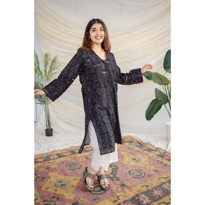 The Indian Ethnic Co. Black Ikkat Cotton Jhabha Kali Kurta