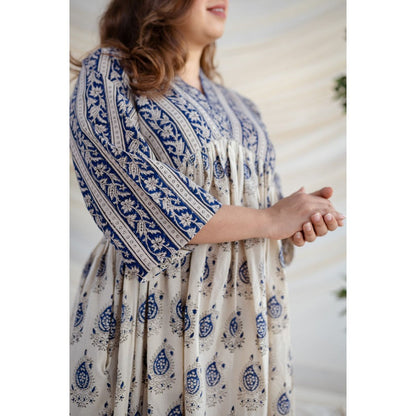 The Indian Ethnic Co. Blue Bagru Cotton Dress