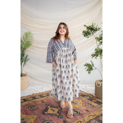 The Indian Ethnic Co. Blue Bagru Cotton Dress