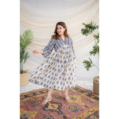 The Indian Ethnic Co. Blue Bagru Cotton Dress