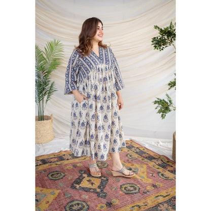 The Indian Ethnic Co. Blue Bagru Cotton Dress