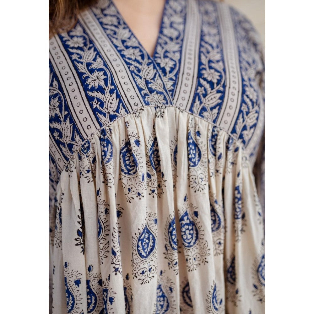 The Indian Ethnic Co. Blue Bagru Cotton Dress