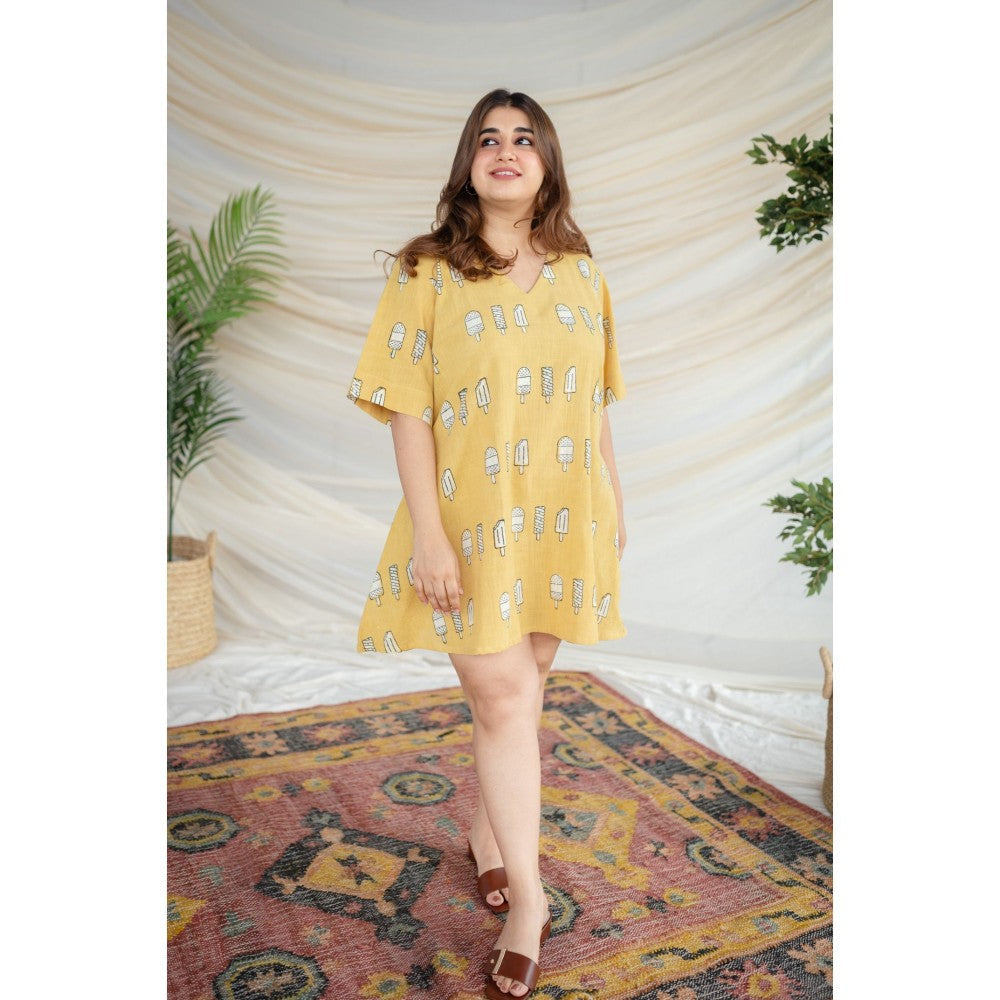 The Indian Ethnic Co. Green Dabu Slub Cotton Dress