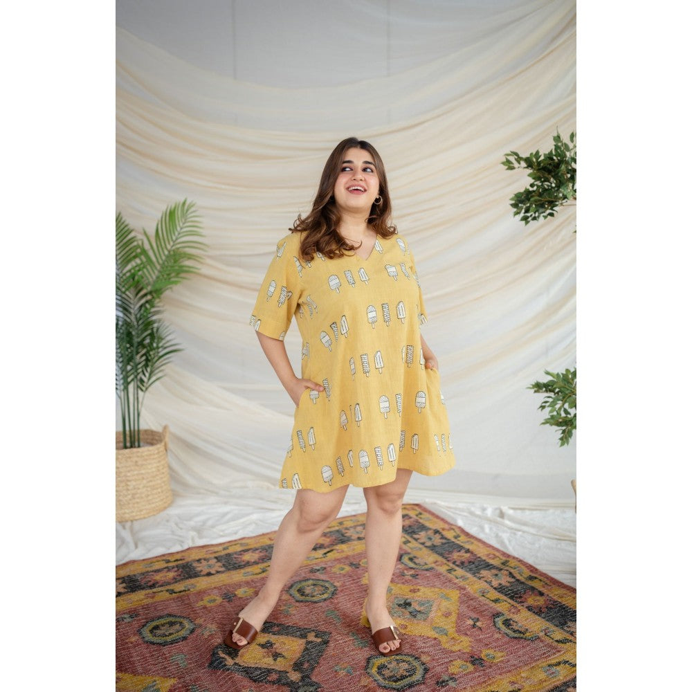 The Indian Ethnic Co. Green Dabu Slub Cotton Dress