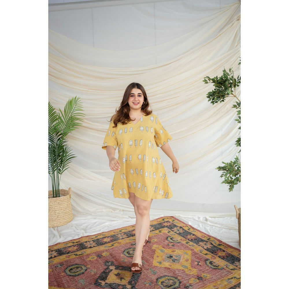 The Indian Ethnic Co. Green Dabu Slub Cotton Dress