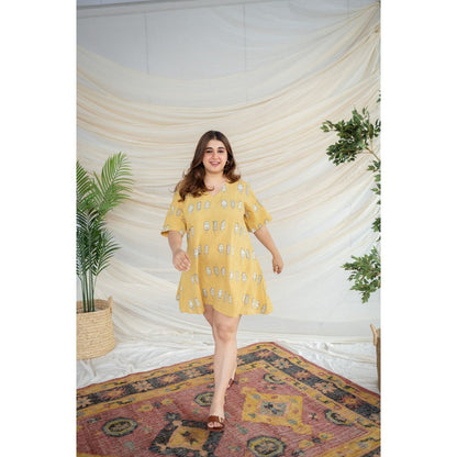 The Indian Ethnic Co. Green Dabu Slub Cotton Dress