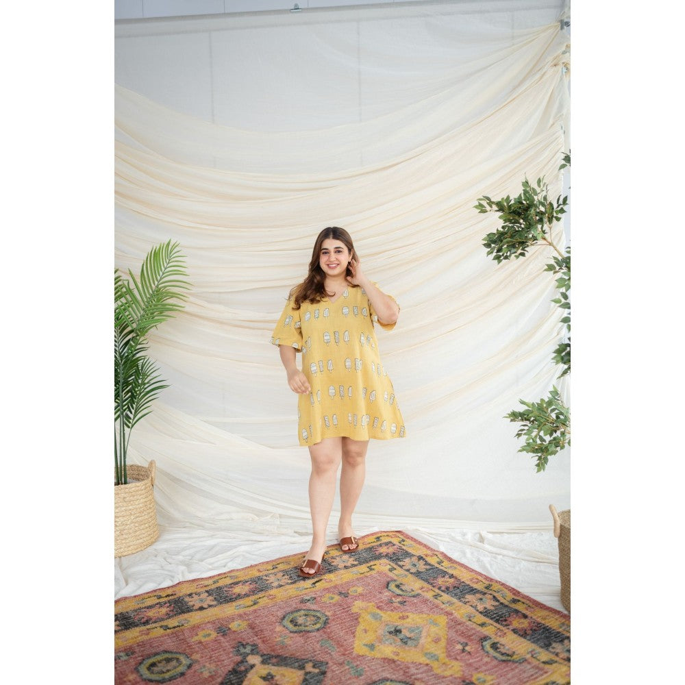 The Indian Ethnic Co. Green Dabu Slub Cotton Dress