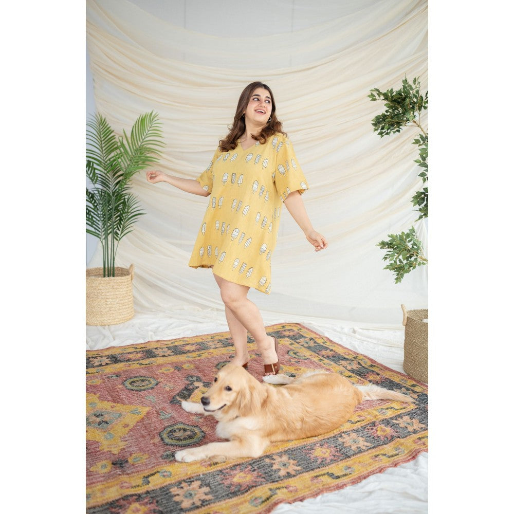The Indian Ethnic Co. Green Dabu Slub Cotton Dress