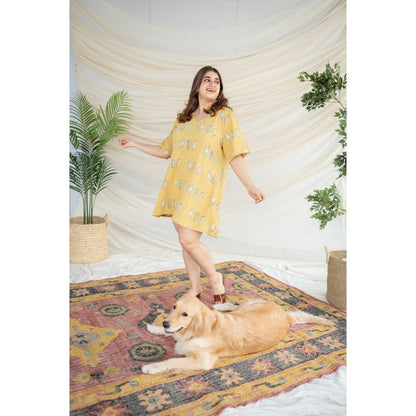 The Indian Ethnic Co. Green Dabu Slub Cotton Dress