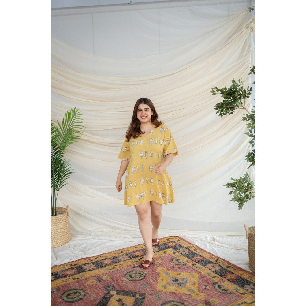 The Indian Ethnic Co. Green Dabu Slub Cotton Dress