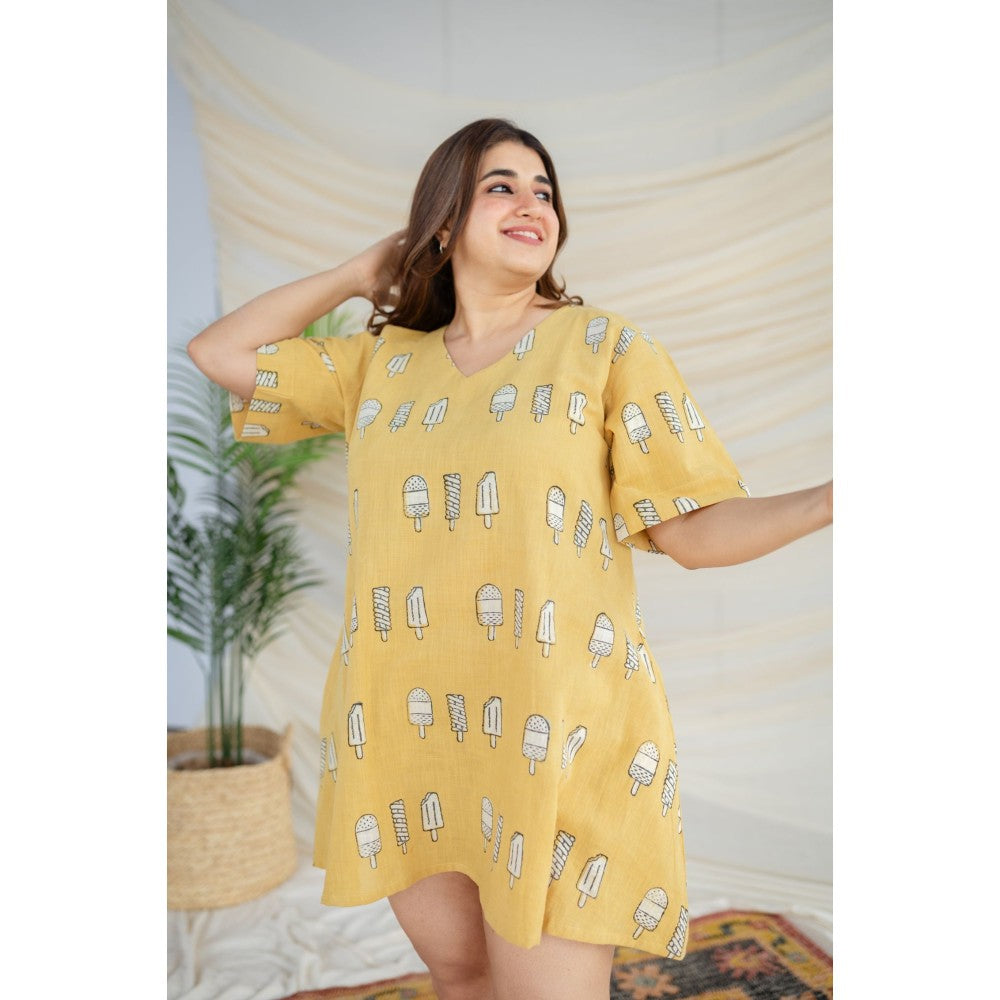 The Indian Ethnic Co. Green Dabu Slub Cotton Dress