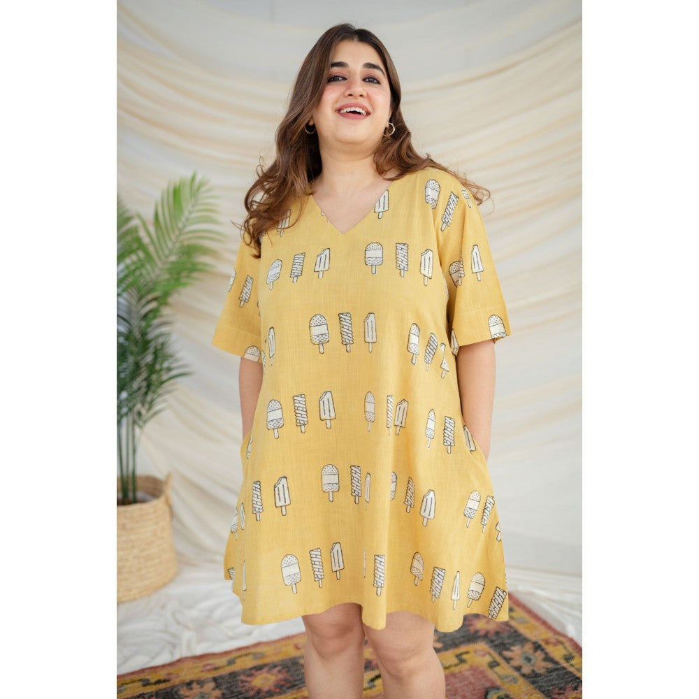 The Indian Ethnic Co. Green Dabu Slub Cotton Dress