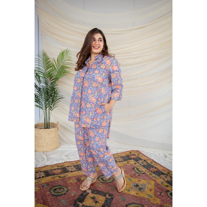 The Indian Ethnic Co. Purple Sanganeri Cotton Co-Ord Set