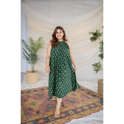 The Indian Ethnic Co. Green Dabu Cotton Dress