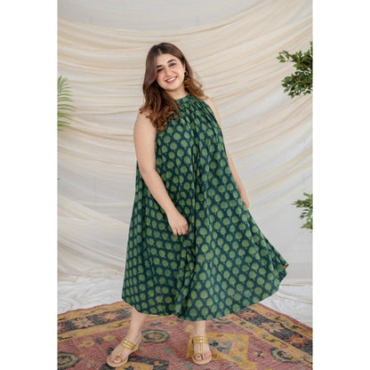 The Indian Ethnic Co. Green Dabu Cotton Dress