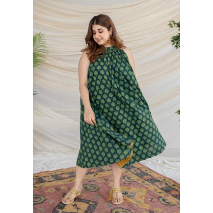 The Indian Ethnic Co. Green Dabu Cotton Dress