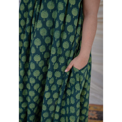 The Indian Ethnic Co. Green Dabu Cotton Dress